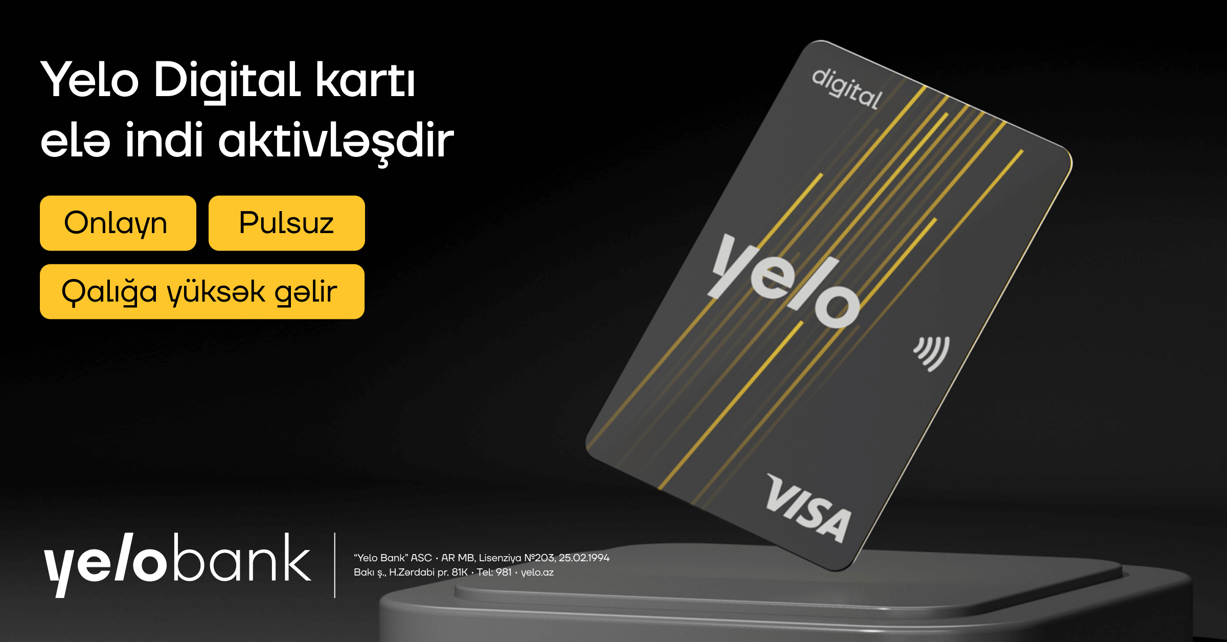 “Yelo Bank”dan yeni rəqəmsal kart: “Yelo Digital Card”!