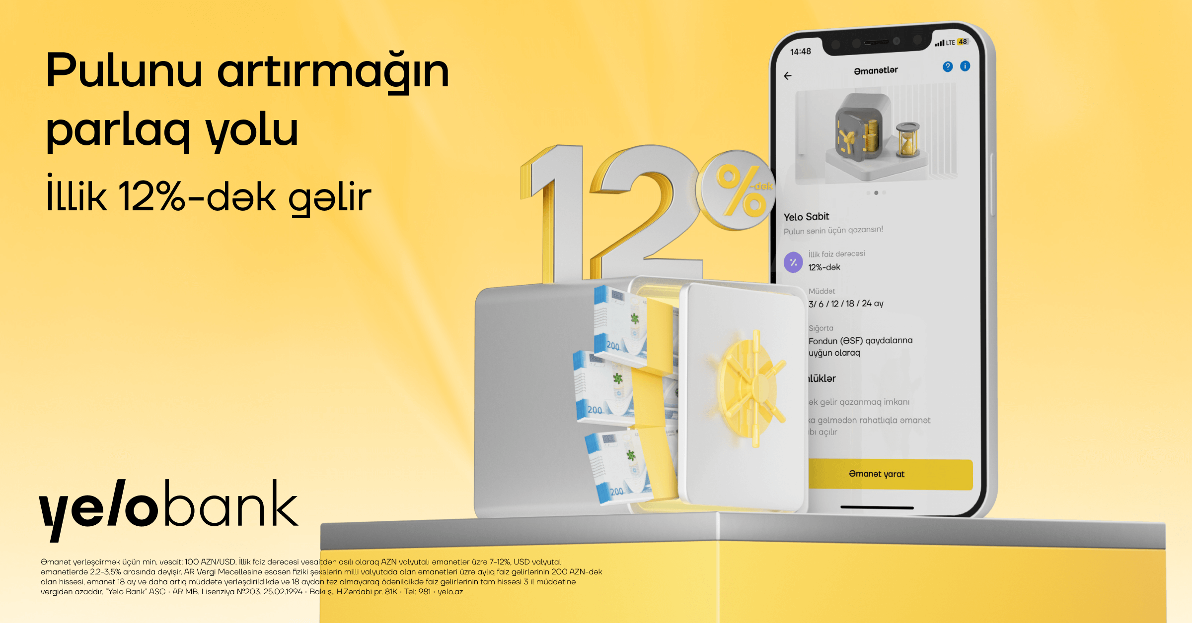 Əmanətini “Yelo Bank”a etibar et, illik 12%-dək gəlir qazan