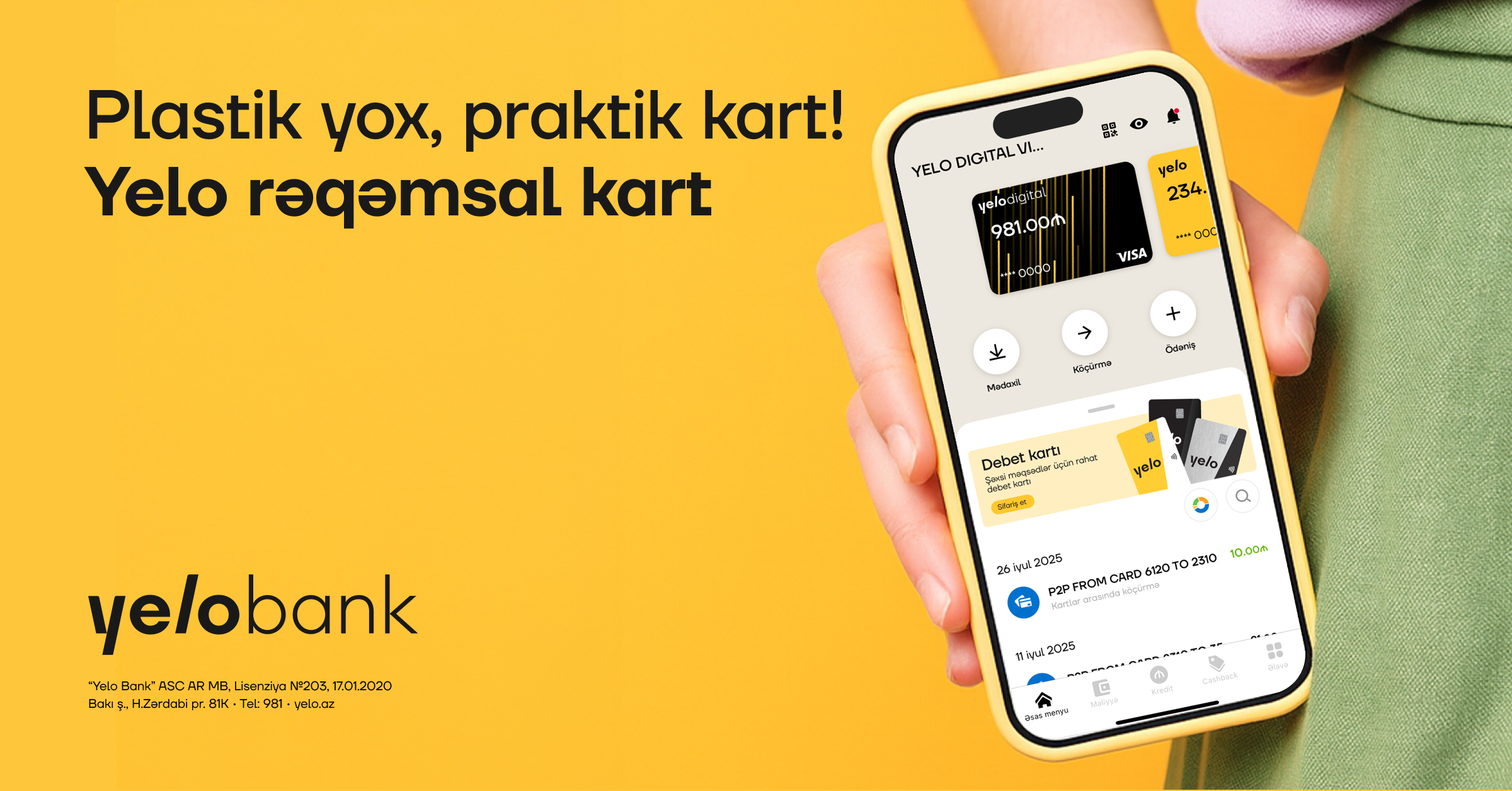 Filiala getmədən ödənişsiz rəqəmsal kart əldə et