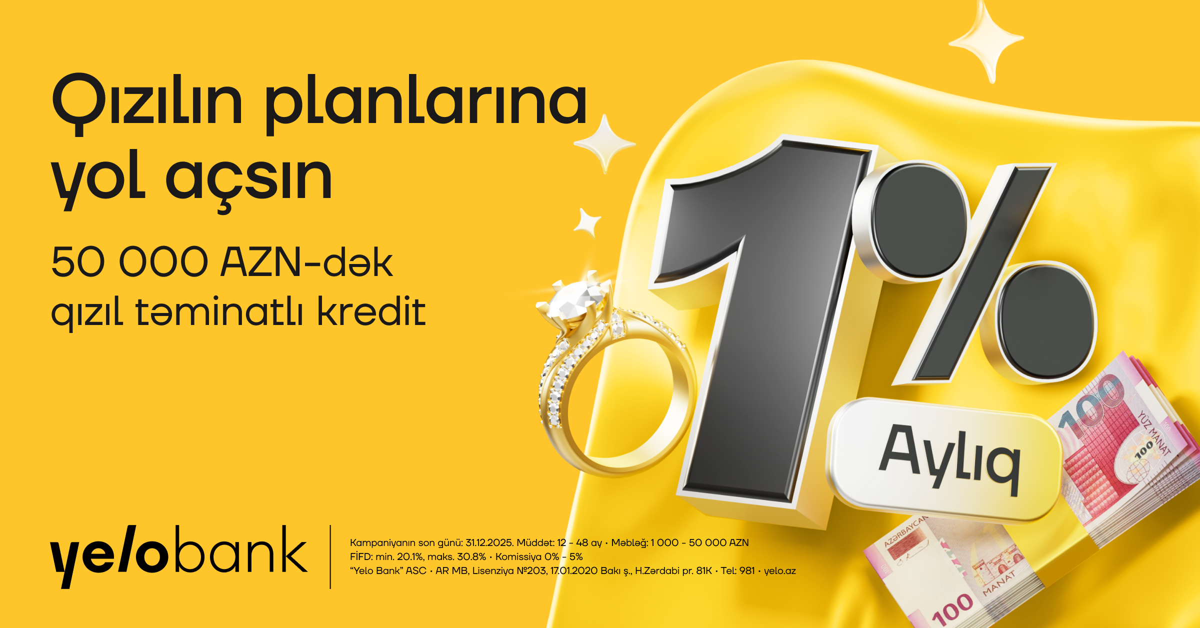 Aylıq cəmi 1%-dən qızıl təminatlı kredit!