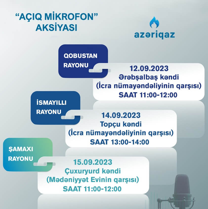 Bu həftə daha 3 rayonda "Azəriqaz"ın “Açıq mikrofon” aksiyası keçiriləcək