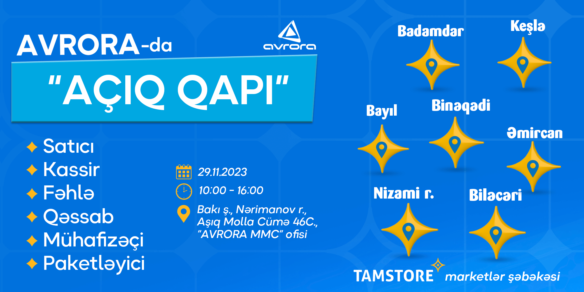 “Avrora” şirkəti işçi qəbulu üçün "Açıq Qapı" elan edib